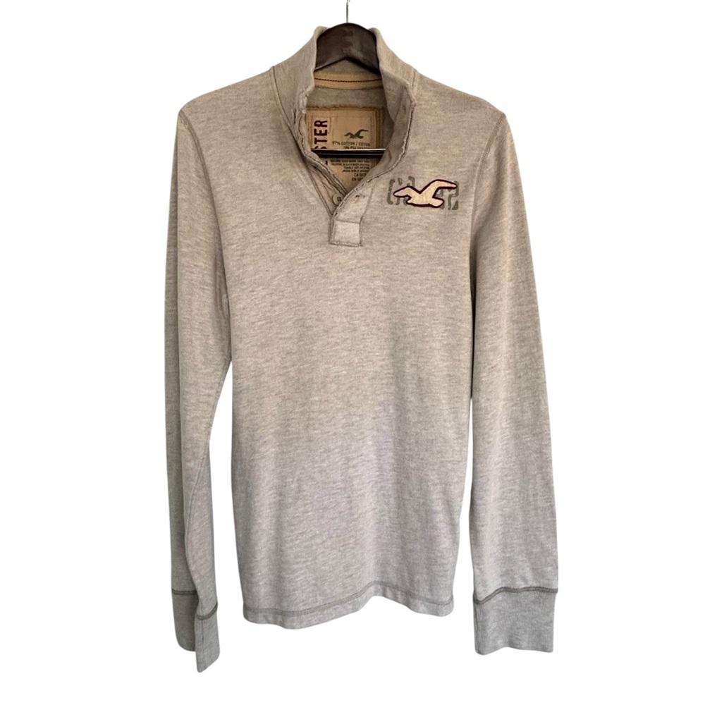 Hollister Co. Men's Henley Long Sleeve Sweatshirt Gray Size Medium